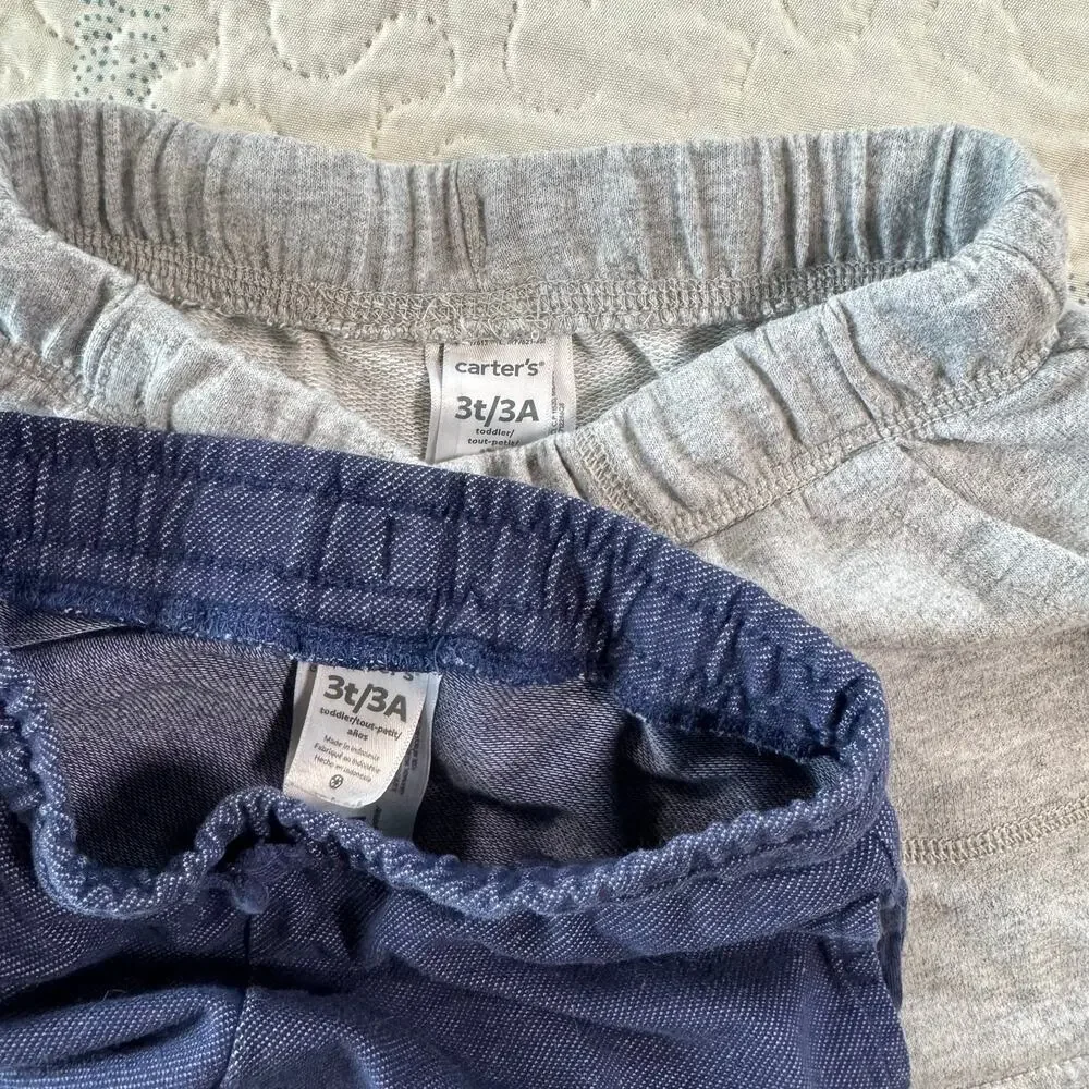 Carter’s French Terry Shorts Bundle 3T Gray Blue Pull On Unisex
